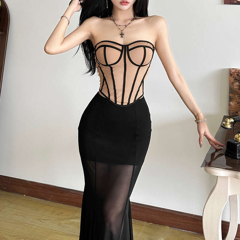 2024 Autumn Winter New Women's Solid Color Slim Street Fashion Off-Shoulder Tube Top Backless Vest 346