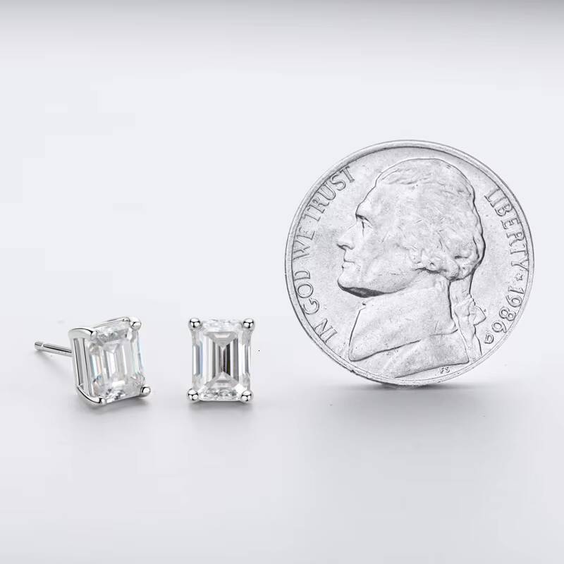 Wholesale 925 Sterling Silver Moissanite Earrings Classic Emerald Cut Stud 6.5mm 1.0CT Classic Style