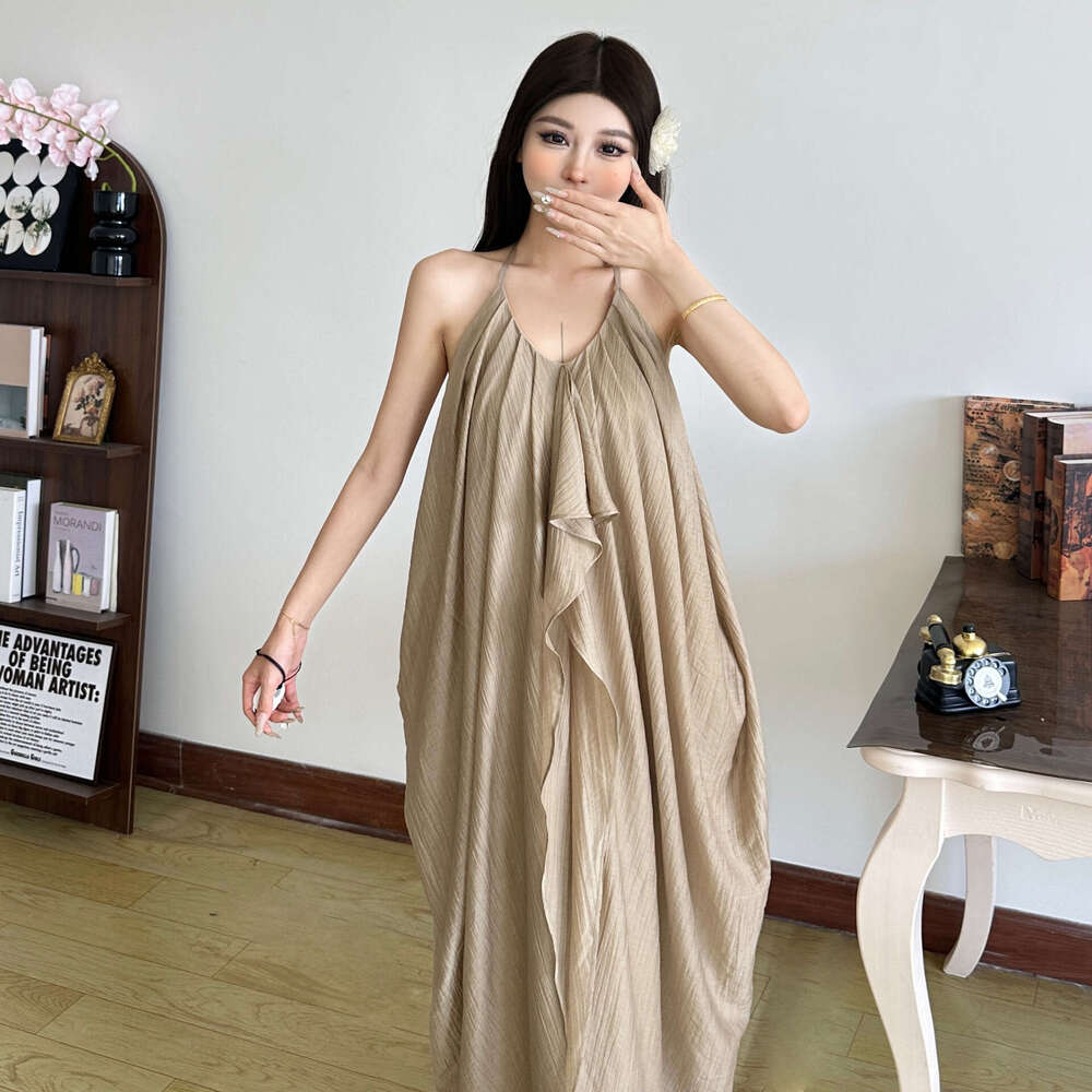 2025 Summer New Pure Desire Sexy Backless Halter Tie Loose Elegant Versatile Dress for Women 52a