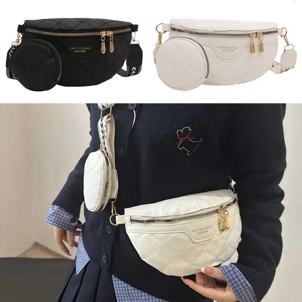 PU Leather Crossbody Bag Woven Latt Pattern Wide Strap Shoulder Bag Stylish Chain Zipper Waist Belt Bags For Women Y250724