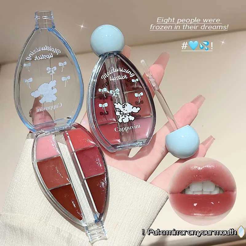 Strawberry Mirror Lip Jelly PlateSix-color Juicy Pink Plum Solid Lip Gloss Set Silicone Brush Head Moisturizing Lip Oil TintXJ250724