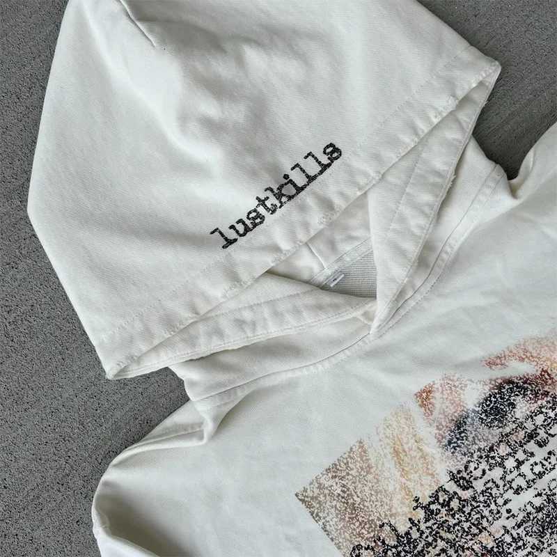 Artistic Design Patterns Printing Casual Loose White Distressed Pullover Hoodie Y2K Fashion Men Women Versatile Trend Streetwear X250725