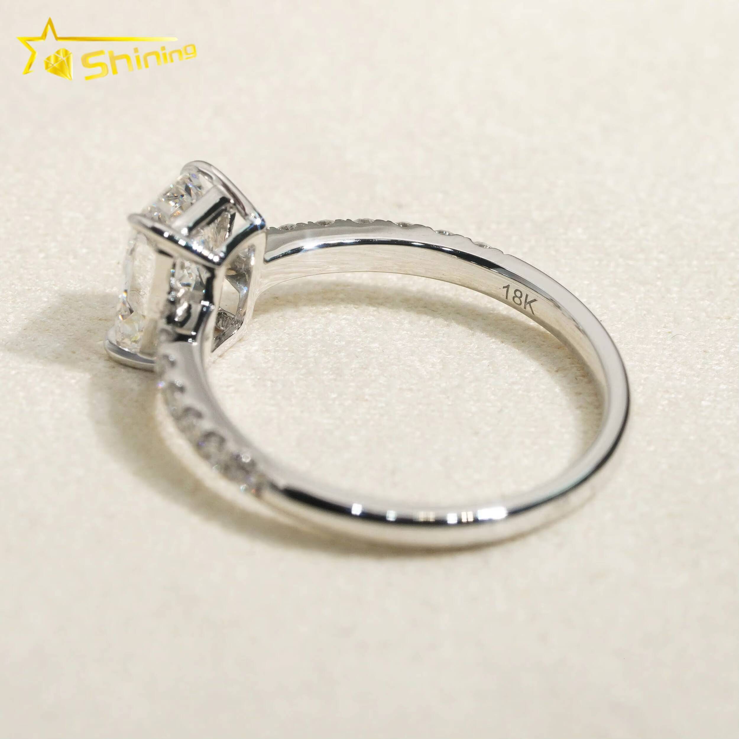 Emerald Cut 1.5ct VVS1 Lab Grown Diamond CVD Mirco Pave Engagement Ring 18K Solid Gold Wedding Ring