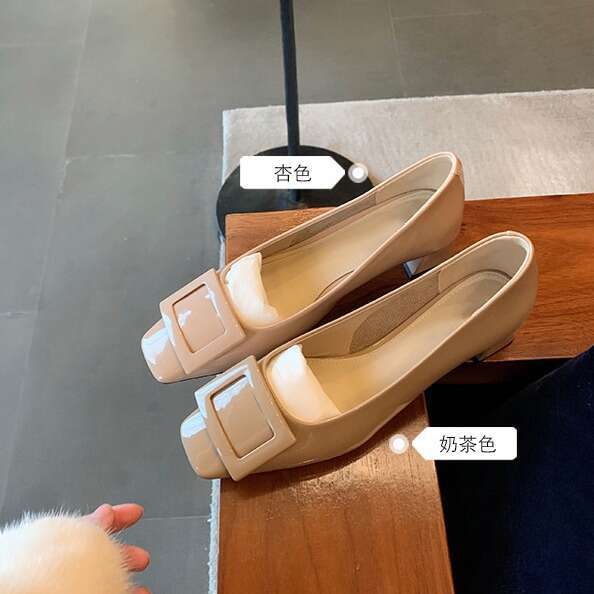 Designer Classic Square Buckle Chunky Heel High Heels Elegant Single 2024 Spring Huizhou Women's Shoes Socialite Style