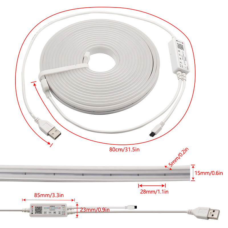 5V USB RGBCCT Neon LED Strip 5M IP65 IC Smart Neon Lamp Tape with Phone App and Remote for DIY Neon Decoration Lighting