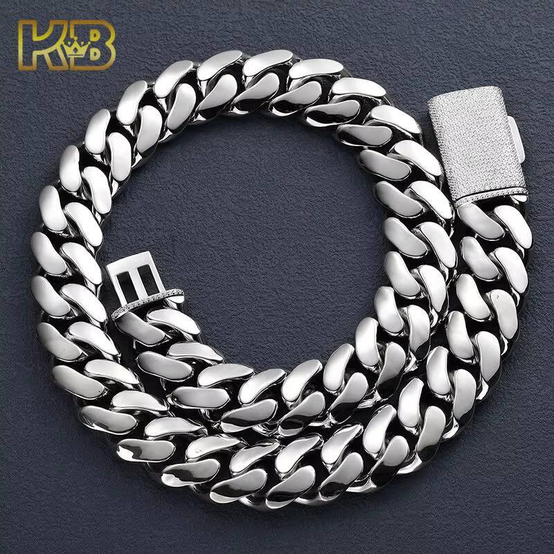 20mm VVS Moissanite Cuban Chain Necklace Iced Out Sterling Silver Hip Hop Jewelry with Box Clasp | Dropshipping Available