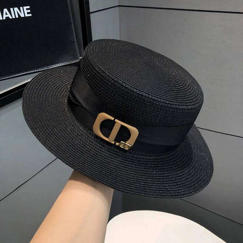 Summer Women's Law Test Flat Top Travel Seaside Vacation Sunshade Sunscreen Casual Versatile Straw Sun Hat