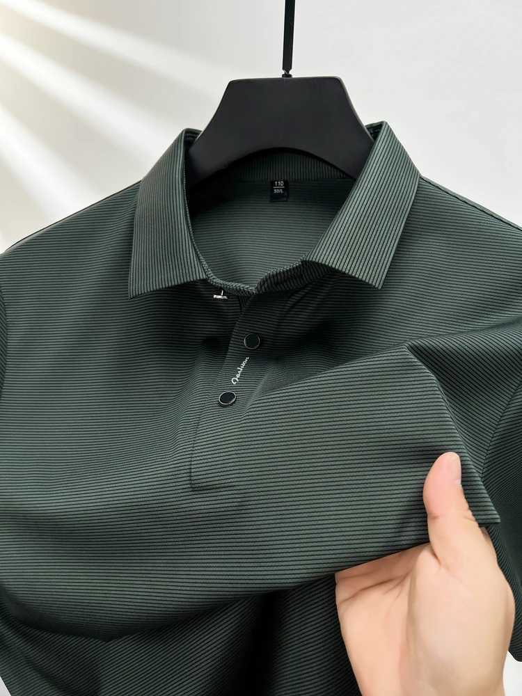 2024 Summer New Short Sleeve High End Textured Letter Mens Polo Shirt Comfortable Silk Ice Feel Casual Business Lapel T-Shirt XJ250725