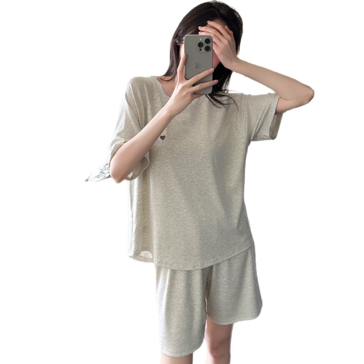 X204-New Modal Pajamas Women's Summer With Chest Pad Short Sleeve Shorts Simple Small Love Solid Color Home Clothes Set