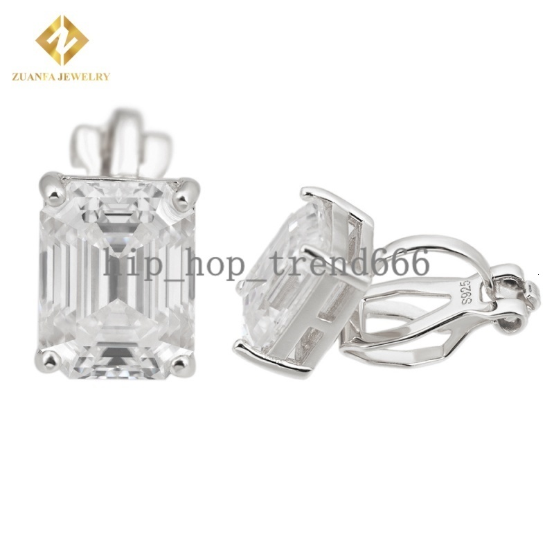Ready to Ship 925 Sterling Silver Clip-on Mens Earring Gold Plated Iced Out VVS Diamond Emerald Moissanite Drop Earrings