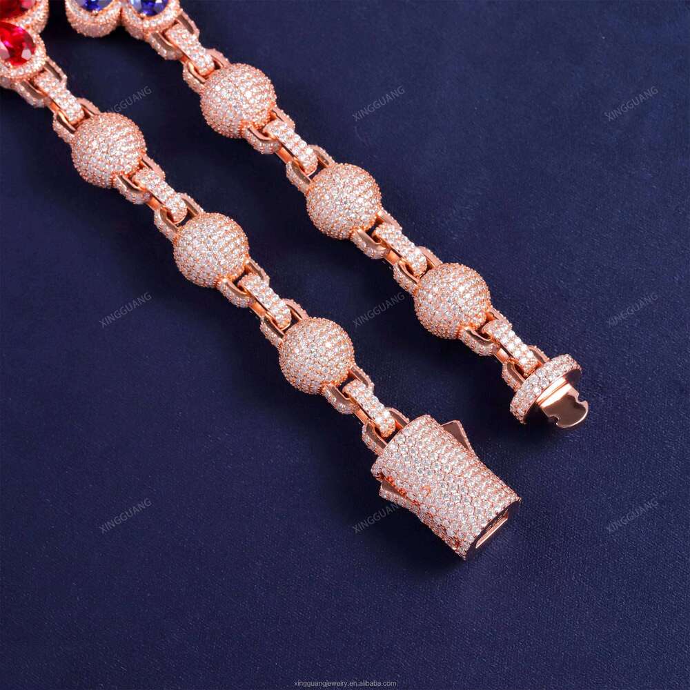 XG Factory Custom Iced Out Ball Dia Cuban Chain Lab Ruby Sapphire Moissanite Chains Sier Fine Jewelry Necklaces