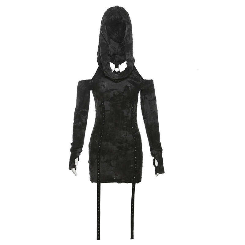 2024 Autumn New Women's Solid Color Slim High Waist Street Fashion Hooded Long Sleeve Dress b4c