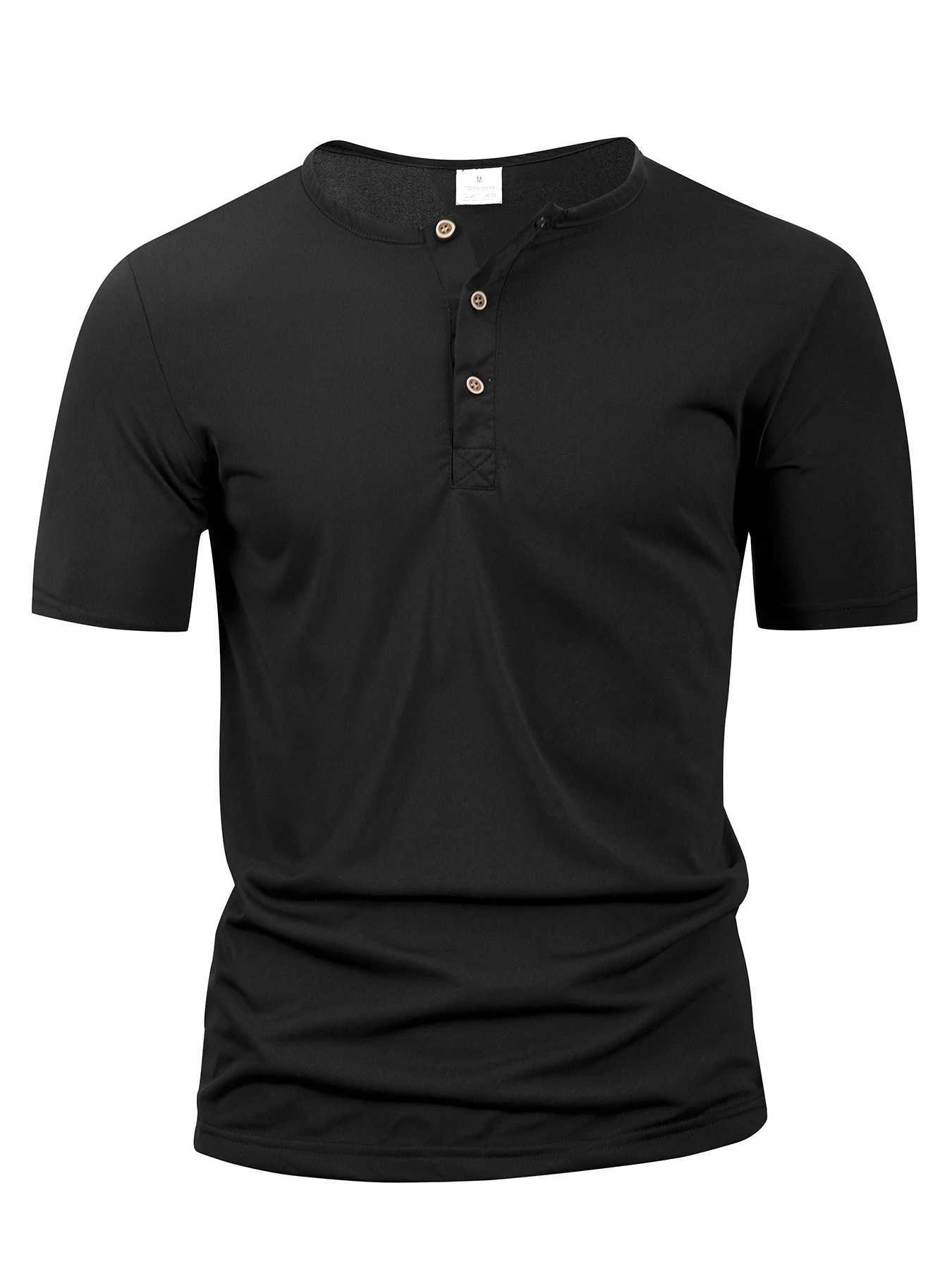 Summer Men Henley Collar T-shirts Button Slim Casual Male Solid Color Short Sleeve Men Sports T-shirt Polo shirt Tops Y250724