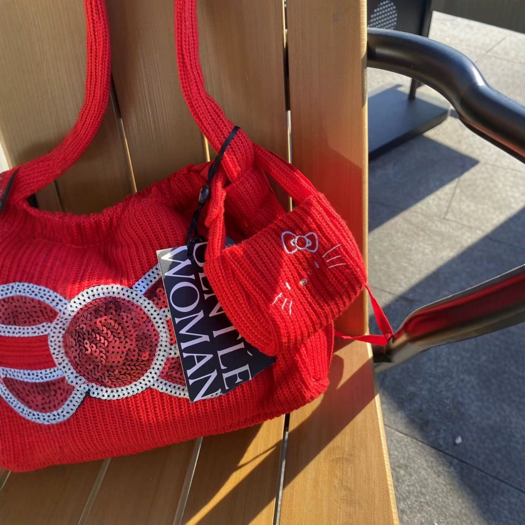 Free Shipping Luxury Women's Woven Bag Handbag Fee Designer New Year's Gift Kitty Cat Shoulder Bag Fashion Dumpling Bag Red And White Casual