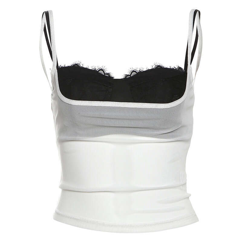 2025 Spring New Women's Solid Color Slim Fit Fashion Strapless Tube Top Mesh Two-Piece Set Vest a12