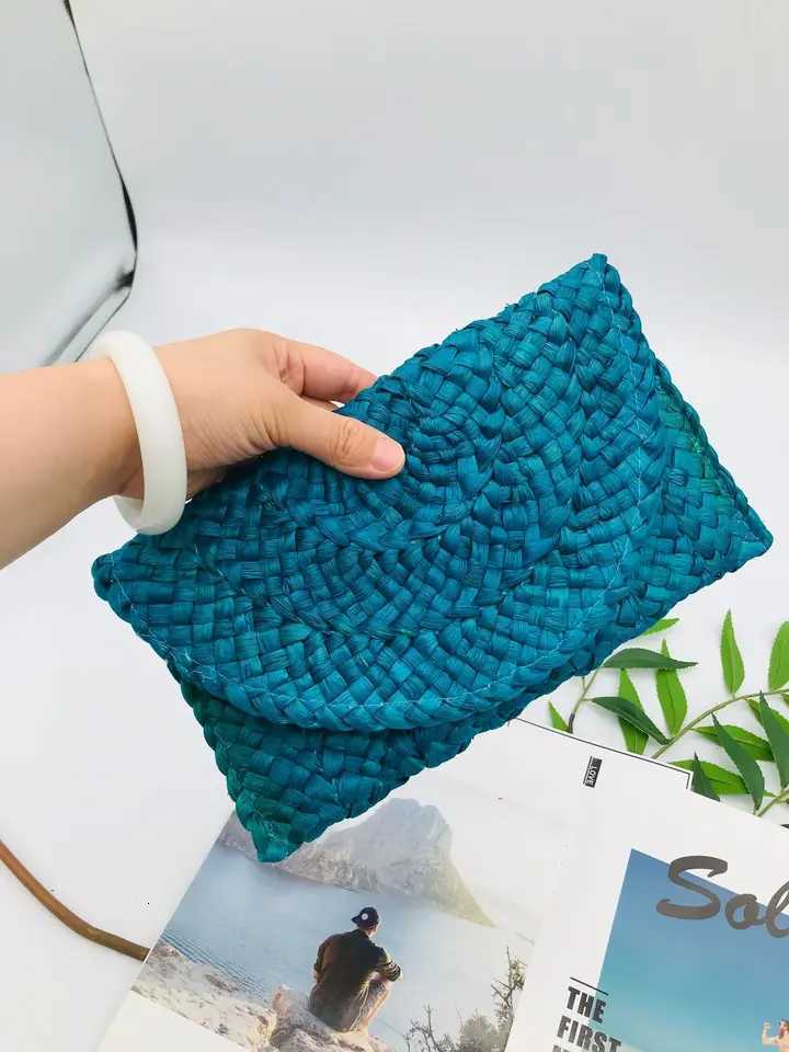 Corn Husk Weave Dinner Clutch Bag Womens Fashion Simple Solid Straw Large Purse Woman Summer Casual Va ion Ladies Wallet 2025 Z250725