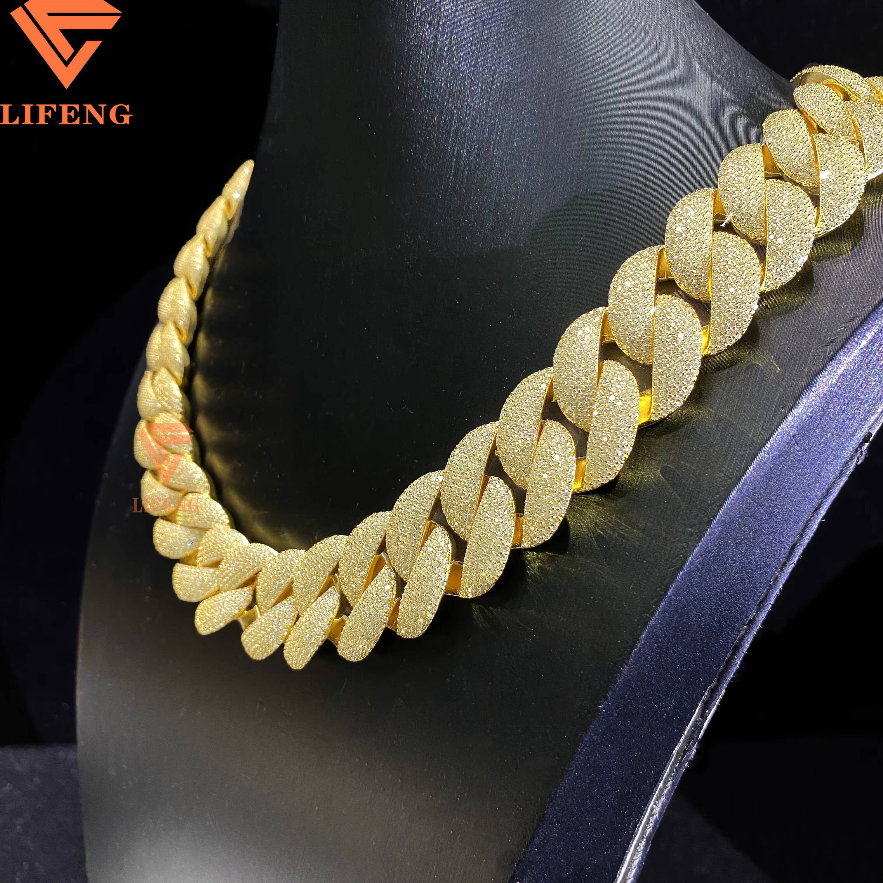 High Quality 23MM D VVS Moissanite Cuban Link Chain Iced Out Hip Hop Sterling Silver 925 Necklace Gold Plated Cuban Links Chains