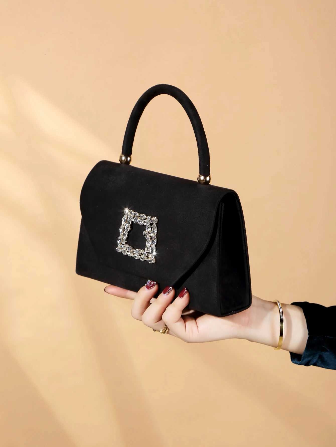 1pc Elegant Fashionable Sparkling Velvet Evening Clutch Bag Y250725