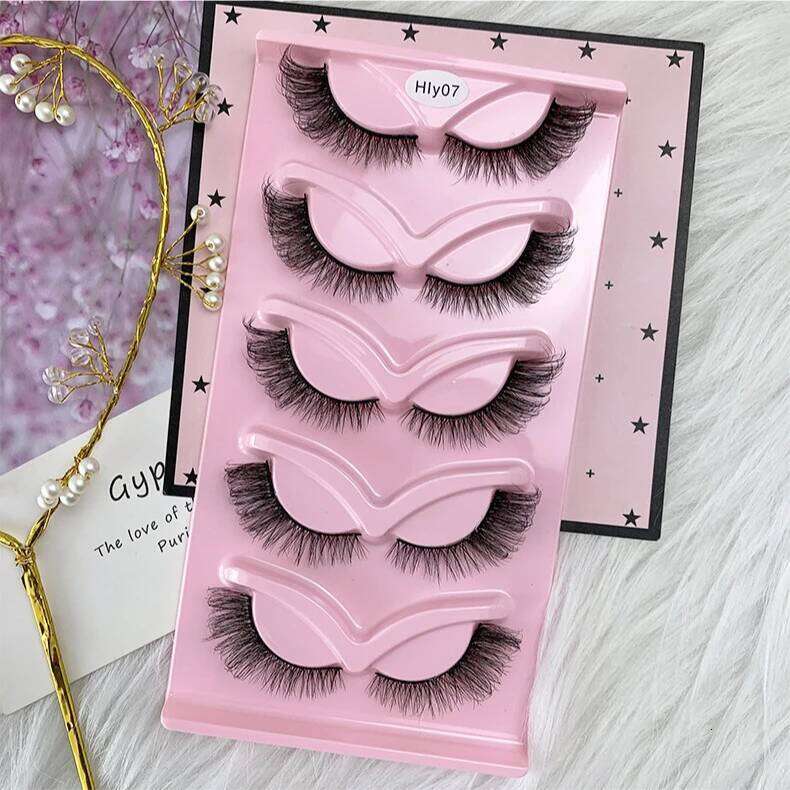 5 Pairs Full Cat Eye Look 15mm Tail Elongated Fluffy Volumized Eyelashes Faux Mink Strip False Lashes