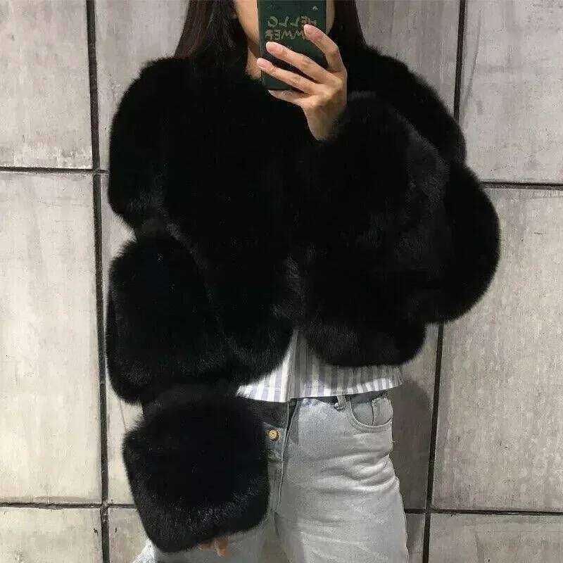 Winter Cropped Coat Short Faux Warm Fashionable Fox Fur Fluffy Jacket Women's Clothing Outerwears MDNG
