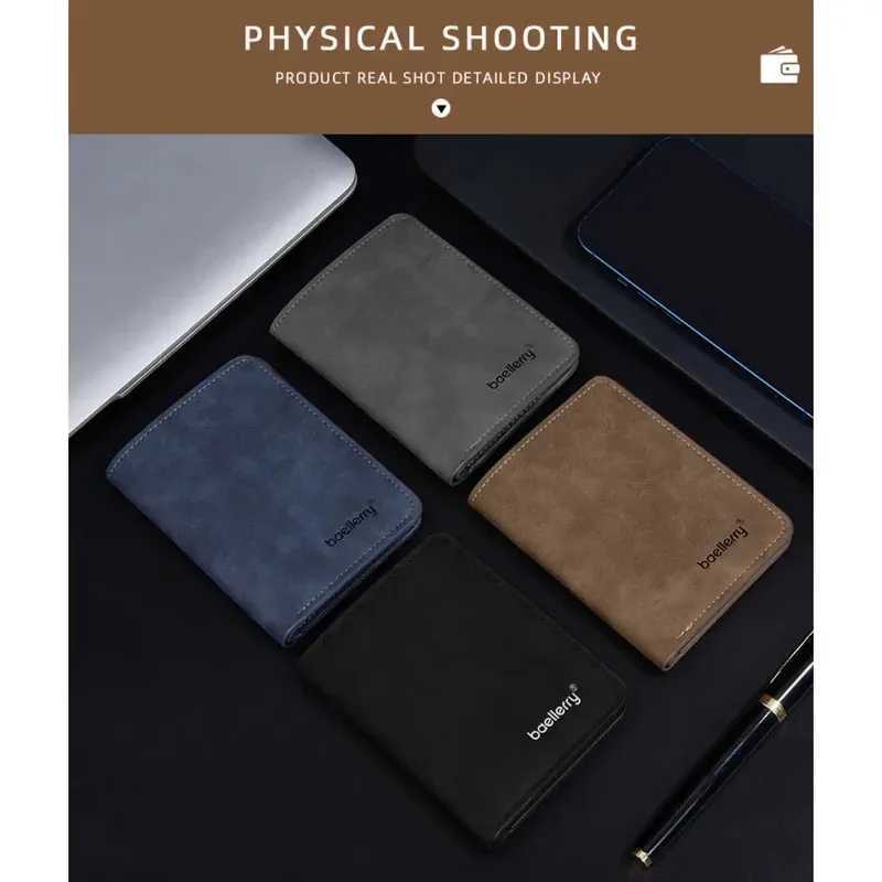 Thin matte leather multifunctional double fold mens short wallet card drivers license card holder casual Z250725