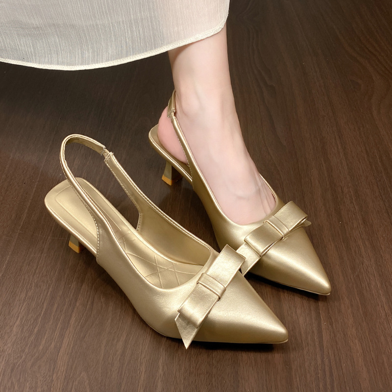 Ddmysports Silver Pointed Toe Bowknot Wedge For Women Summer New Korean Style Open Back Fashion Sandals Outdoor Shoes