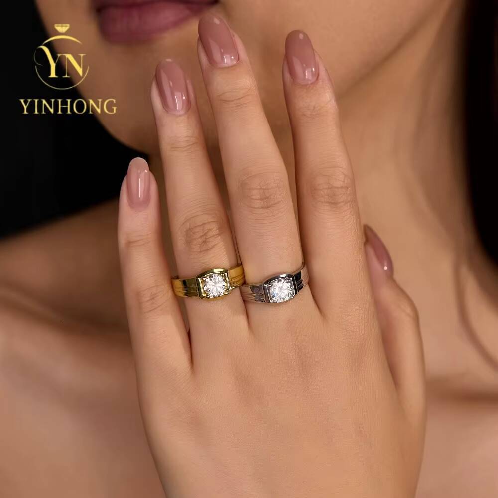 Simple Mens Moissanite S925 Sterling Silver Wholesale price Eternity Mens Rings