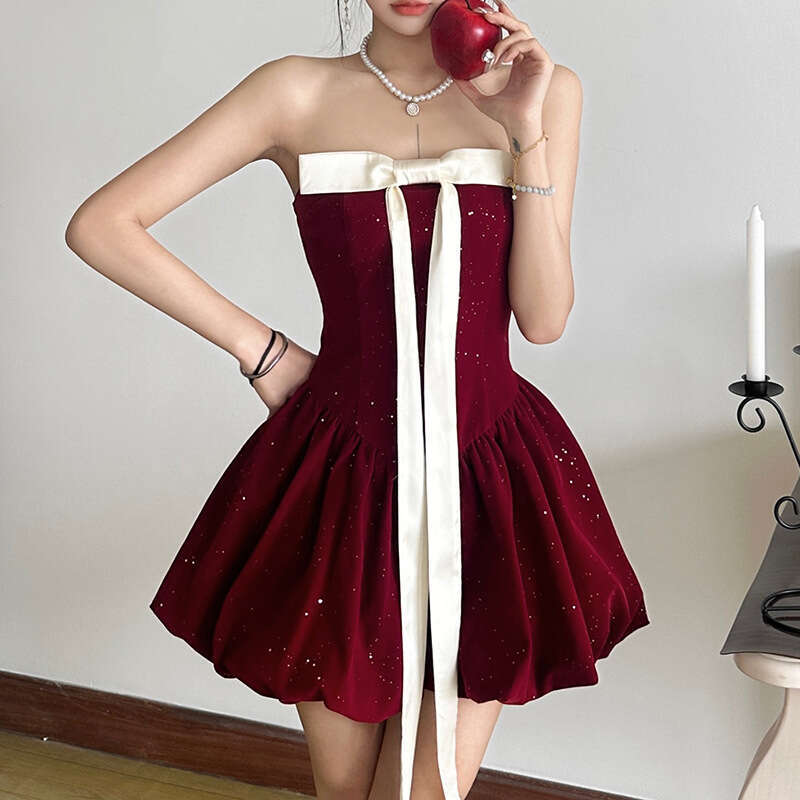 2024 Autumn Winter New Women's Solid Color Slim High Waist Fashion Off-Shoulder Tube Dress 2af