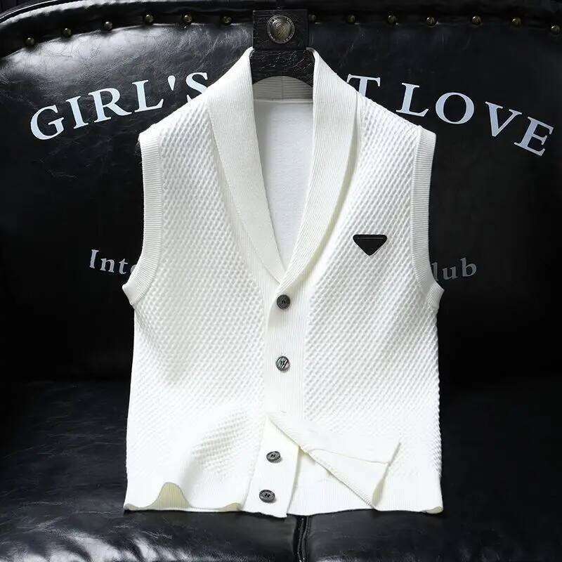 2024 Spring Summer Knitted Cardigan Vest Men's American Trendy Solid Color Slim Business Versatile Fashion Tops Men Aesthetic