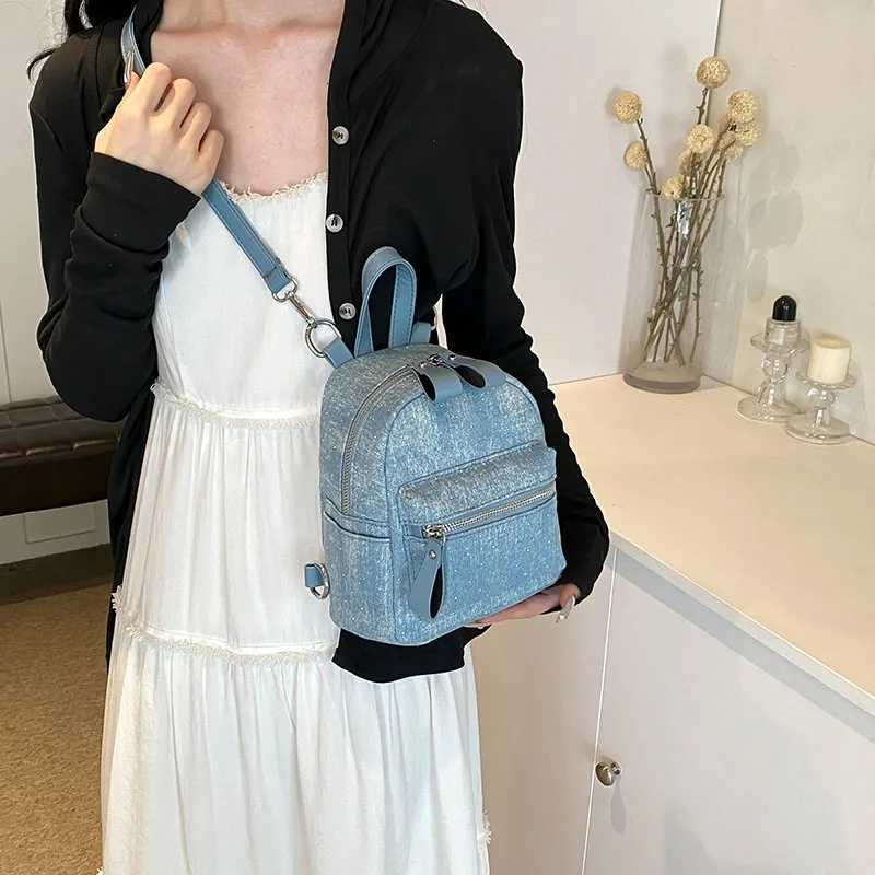 New Women Preppy Style Mini Backpacks Y2K Shiny Student Denim Backpack Girls Fashion Travel Canvas Shopping Shoulder Bag Y250725