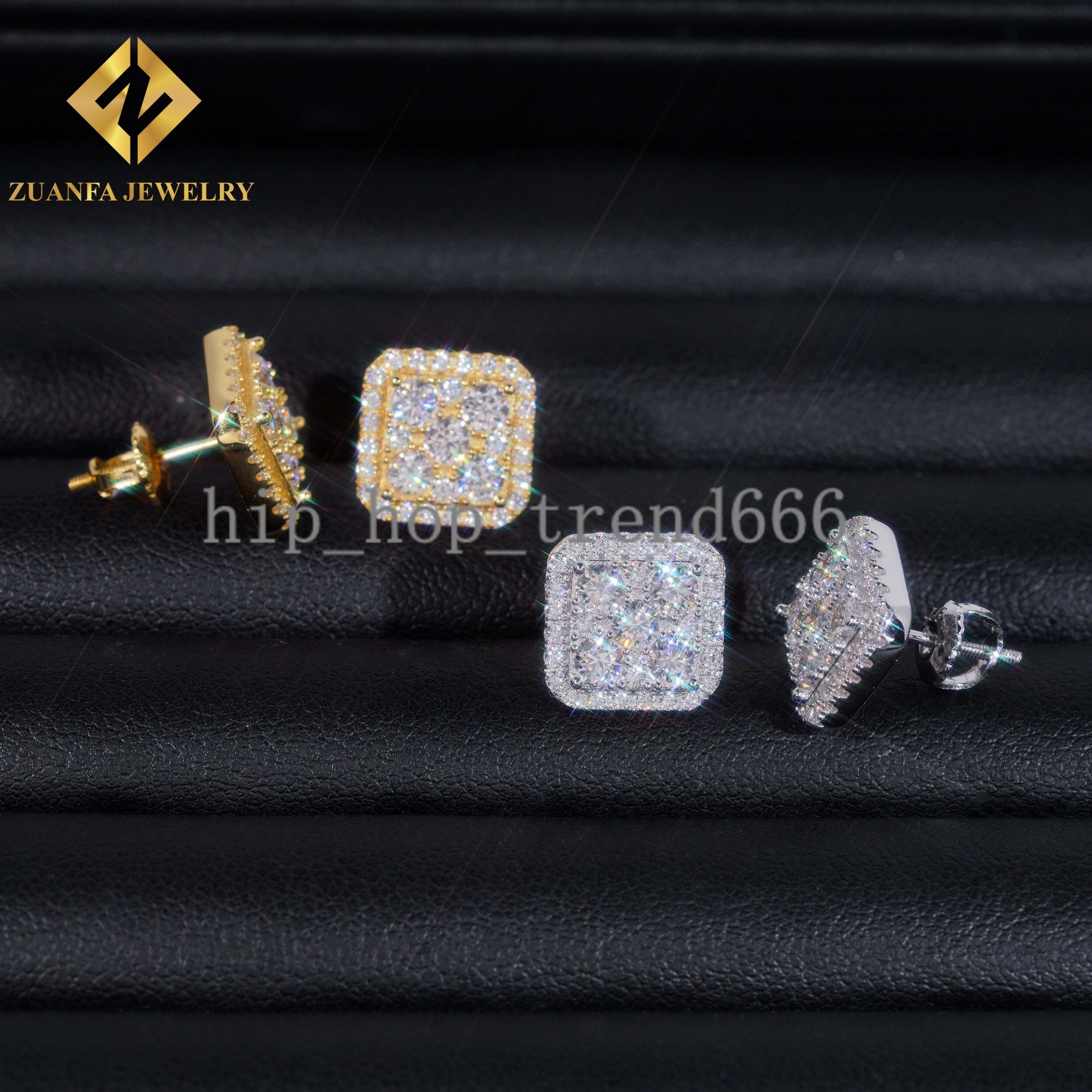 Square Shape VVS Moissanite Stud Earrings 925 Silver Gold Plated Stud Earring Fine Hip HOP Jewelry Men Women