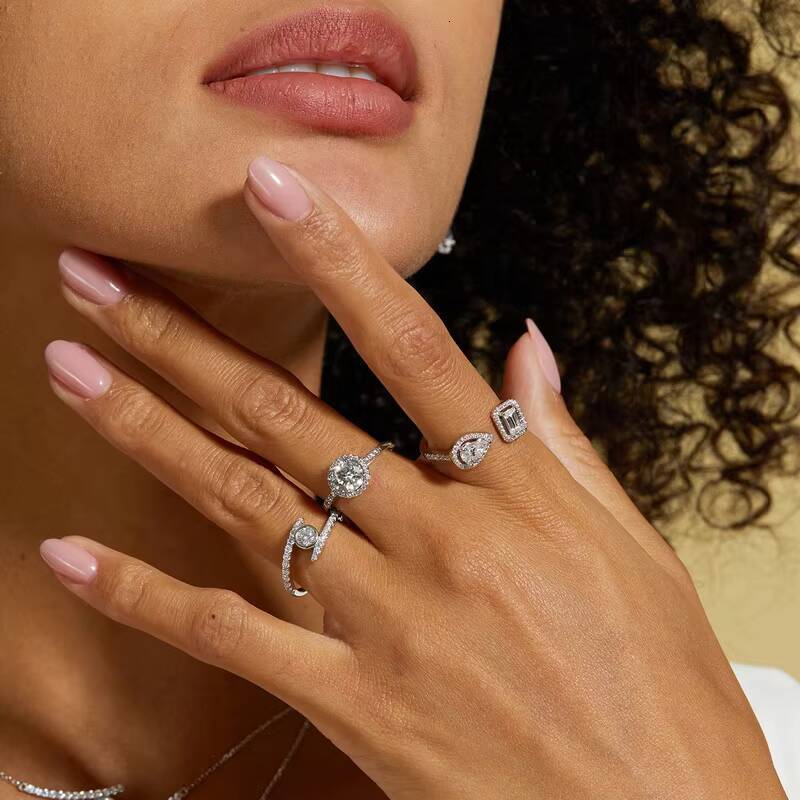 925 Sterling Silver Womens Wedding Ring 1ct 2ct Cut Moissanite Engagement Band with Four Claw Setting Full Diamonds Gift