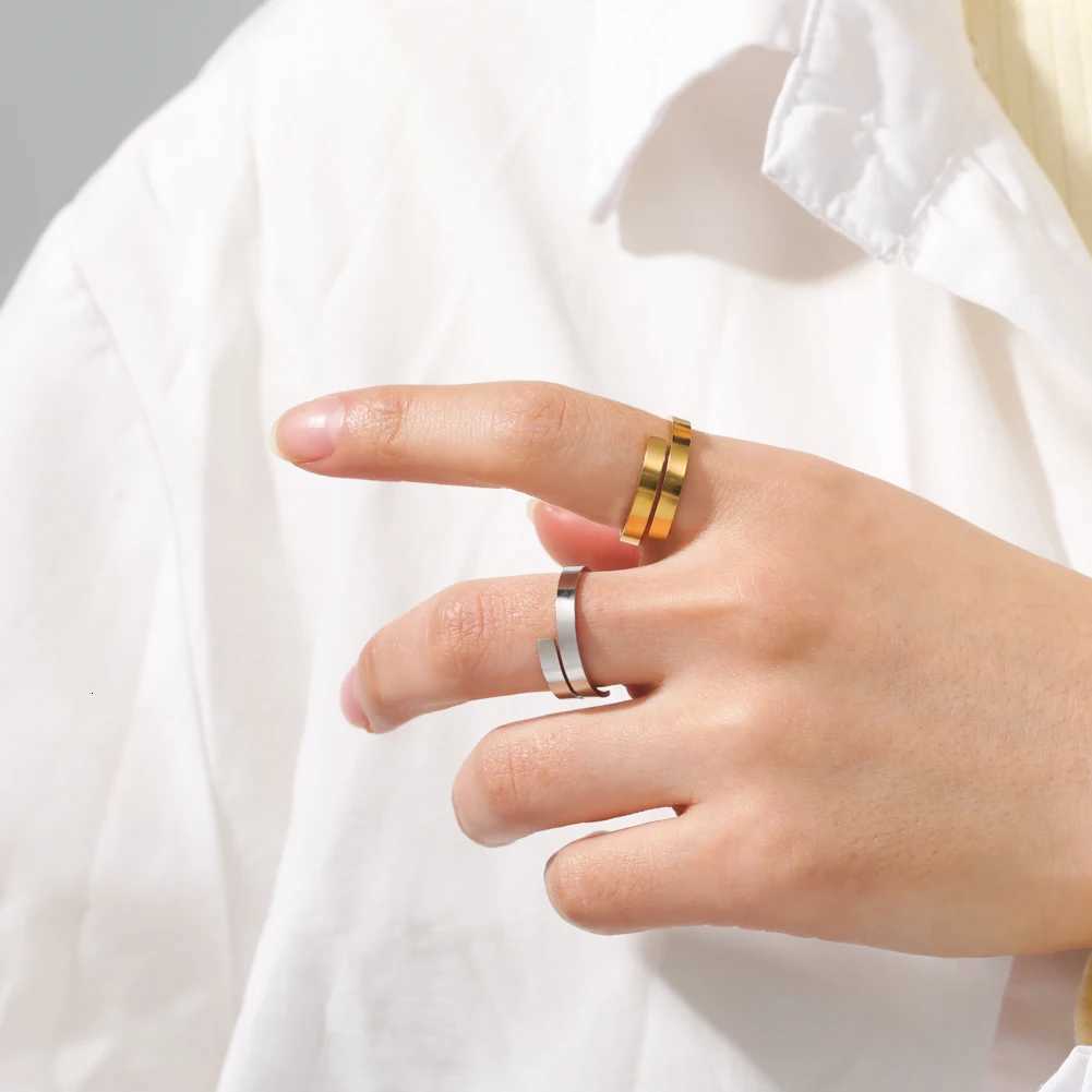 Carving Name Ring Personalized Customization Couples Day Gift for Female Male Family Team Girl Silver Stainless Steel Jewelry W250417