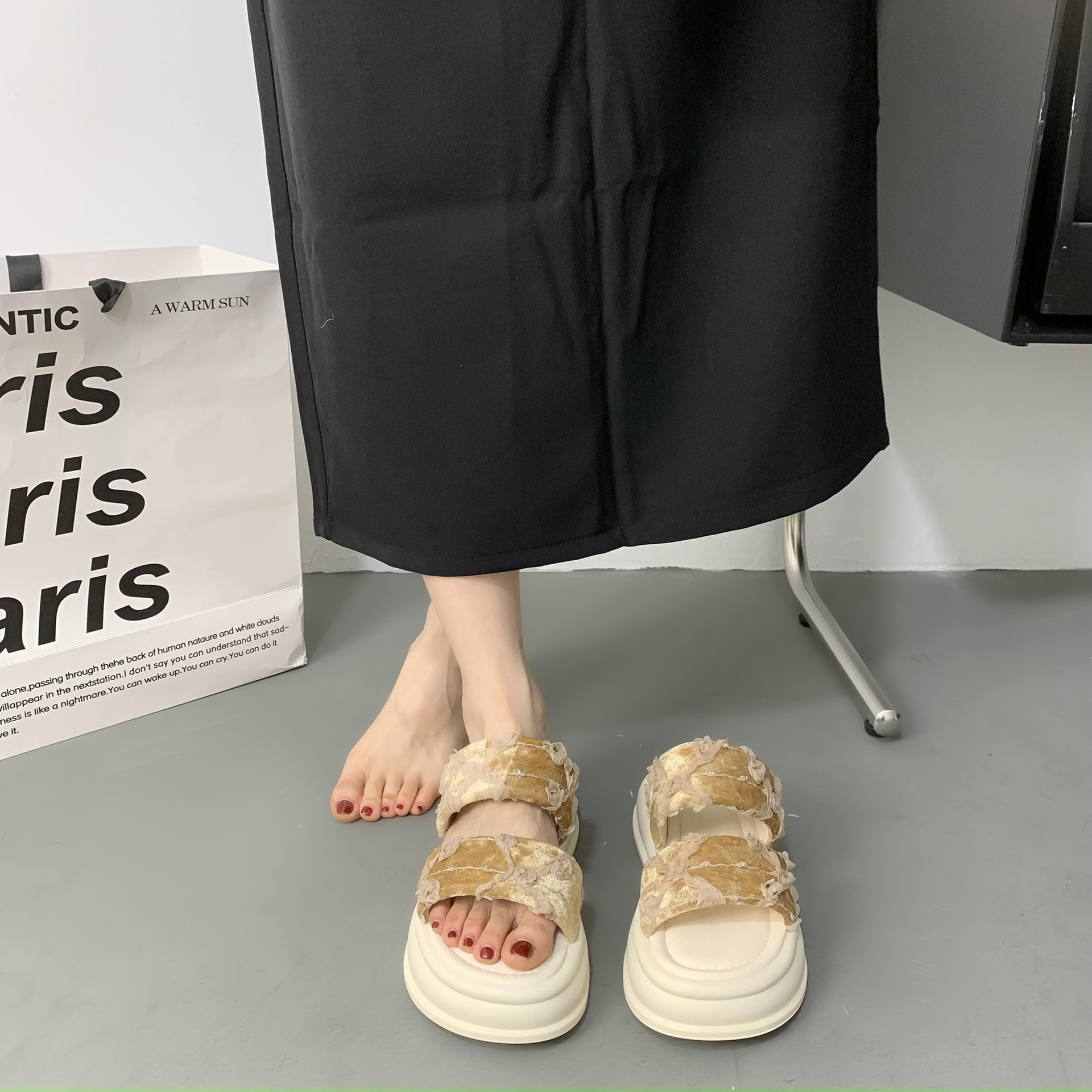 Ddmysports Stunning Fairy Style For Women Summer Outdoor New Thick Sole Height Increasing Non Slip Dress Sandals Beach Slippers Outdoor Shoes