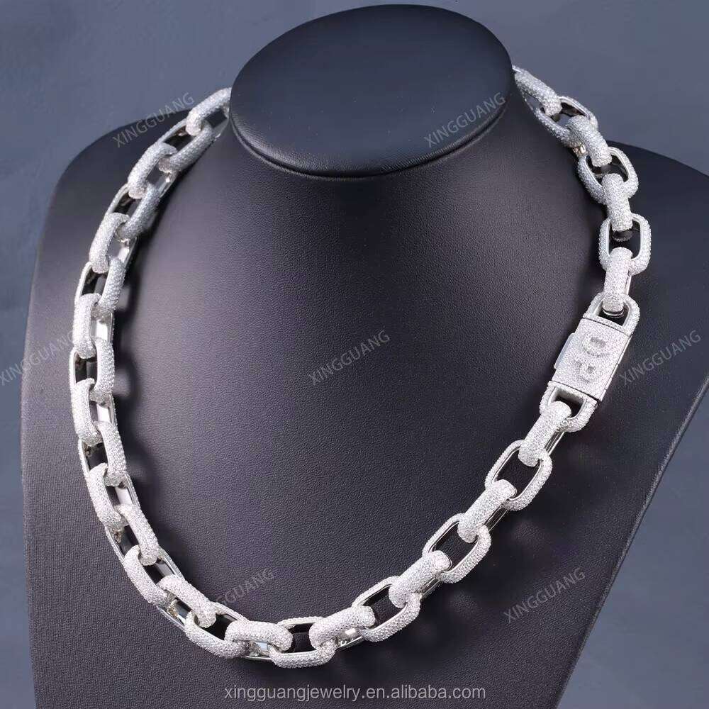 Iced Out Fine Jewelry Pass Dia Test 15mm Box S Sterling Sier With VVS Moissanite Cuban Link Chain for Necklace