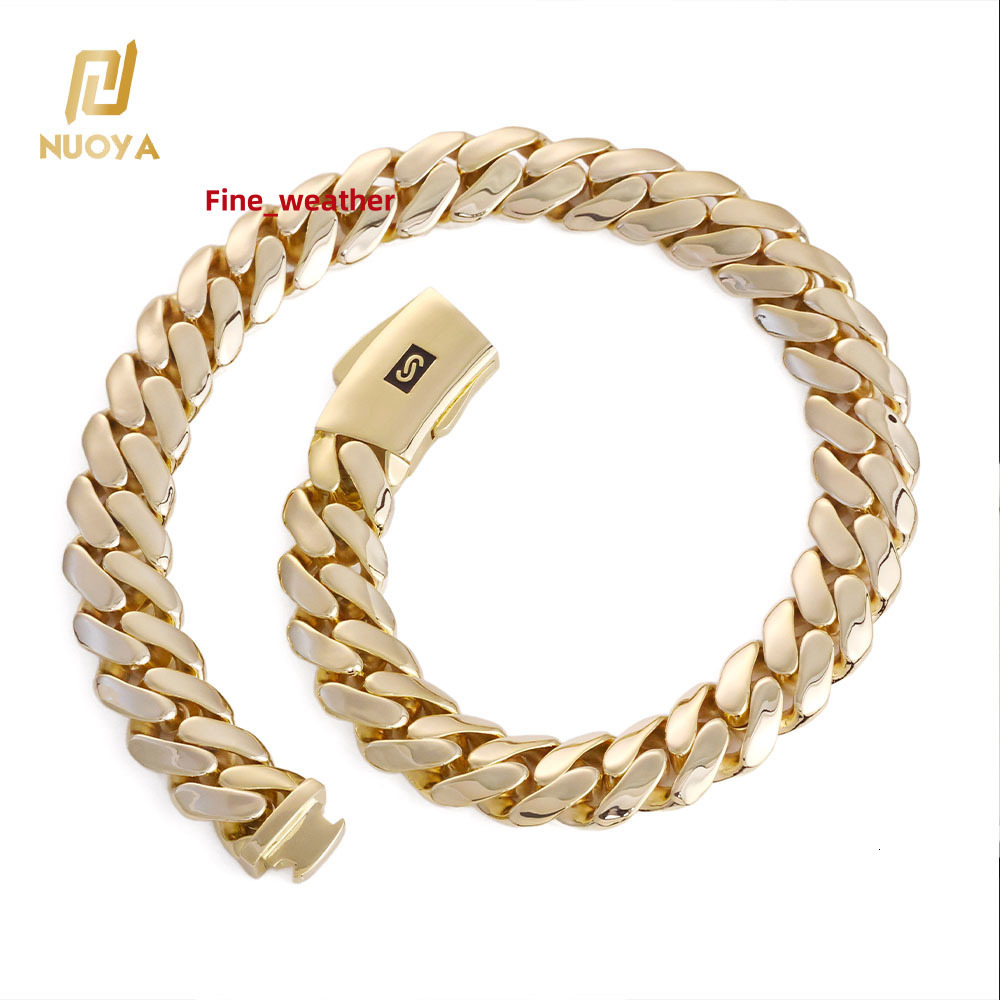 NUOYA 20mm 14K Gold Plated Cuban Link Chain Necklace Smooth Clasp Chunky Monaco Cuban Link Chain Hip Hop Jewelry for Men Women