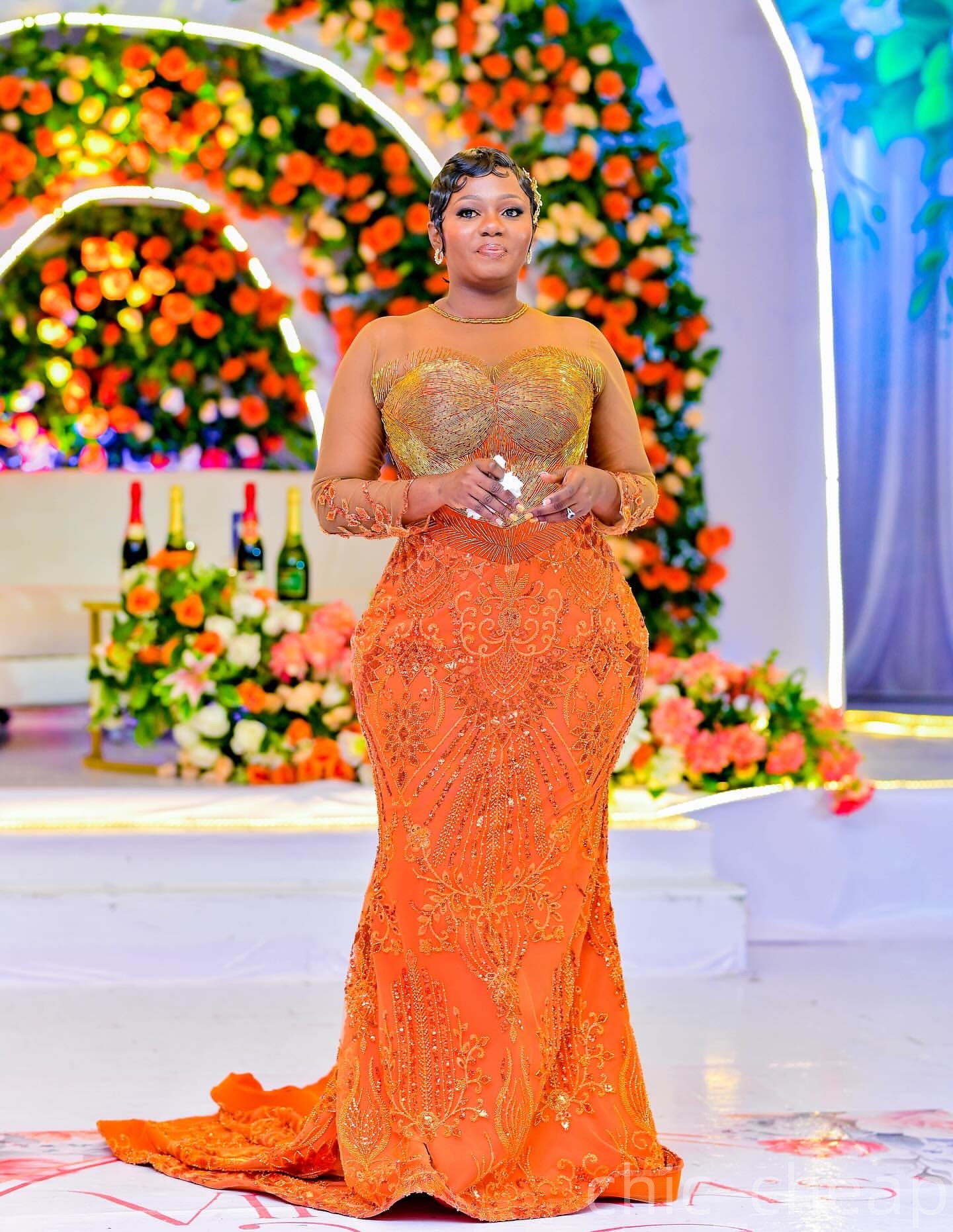 Mermaid Orange Prom Dresses 2025 Lace Beaded Full Sleeves Vintage Evening Formal Party Second Birthday Engagement Gowns Plus Size Dress For Special Oc