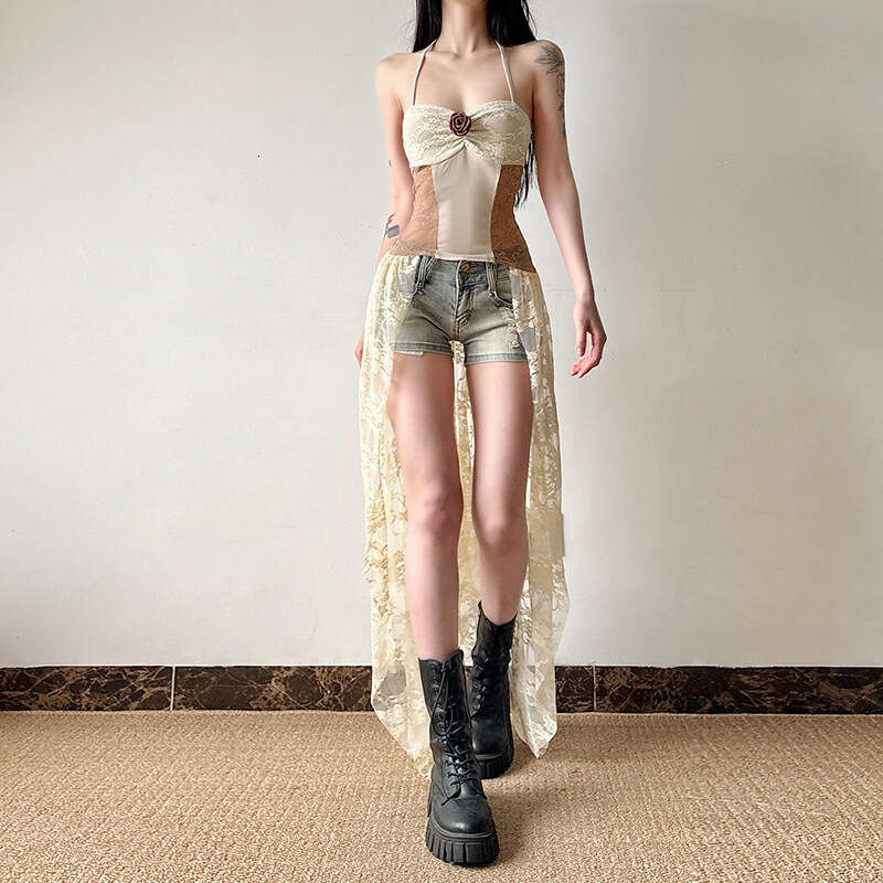 Women's 2025 Spring Summer New Fashion Sexy Halter Lace Trim Patchwork Camisole for Women 104