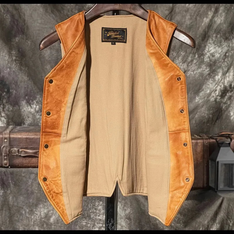 CC Shop Asian size100 natural sheepskin vestRetro Washed casual leather vestSlim fit Vintage genuine wear 250725