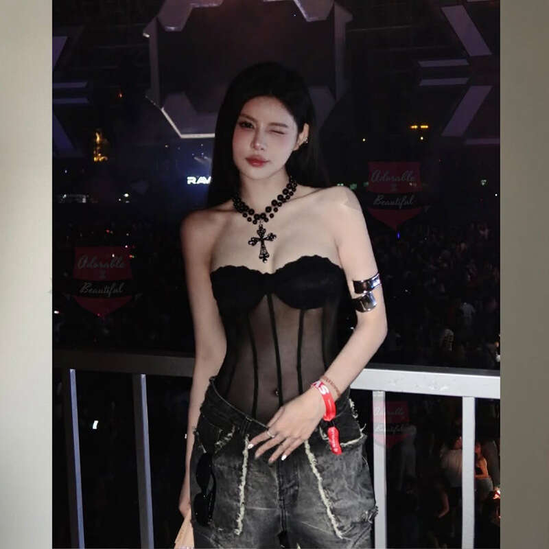 2025 Spring New Women's Fashion Solid Color Slim Street Style Off-Shoulder Tube Top Backless Vest b2e