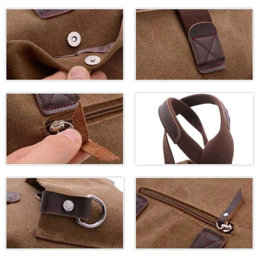 OLOEY Canvas Men Handbag 14 inch Laptop Briefcase Vintage Solid Color Shoulder Bag Large Capacity Business Retro Messenger Bags