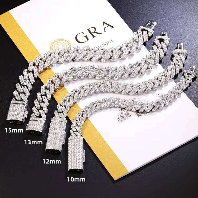 2rows Dia GRA VVS D Moissanite Cuban Chain Hiphop Iced Out Sier Fine Jewelry Bracelet