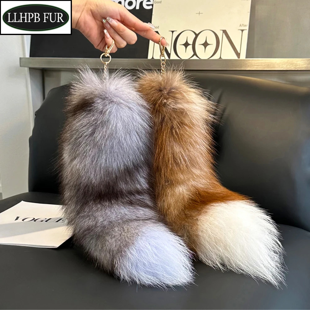 Large Fox Tail Keychain Pompoms Tassel Bag Pendant Women Key Ring Fluffy Real Fur Key Chain Charming Girls Key Holder Gifts 250722