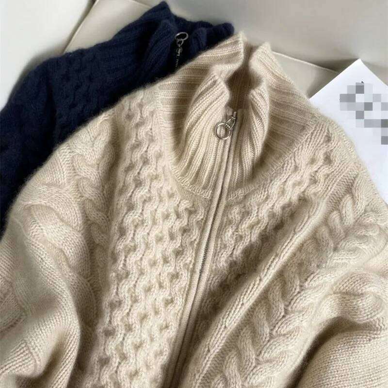 Autumn Winter New Thick Turtleneck Cashmere Knitted Cardigan Women Casual Knit Loose Wool Sweater Larg Size Female Jacket Tops MDNG