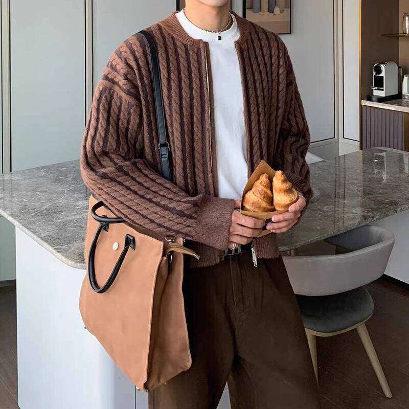 Streetwear Casual Men's Sweater Cardigan Tops Fall Winter Fashion Crochet Twist Knit Jacket Coat Men Trendy Knitted Sweatercoats