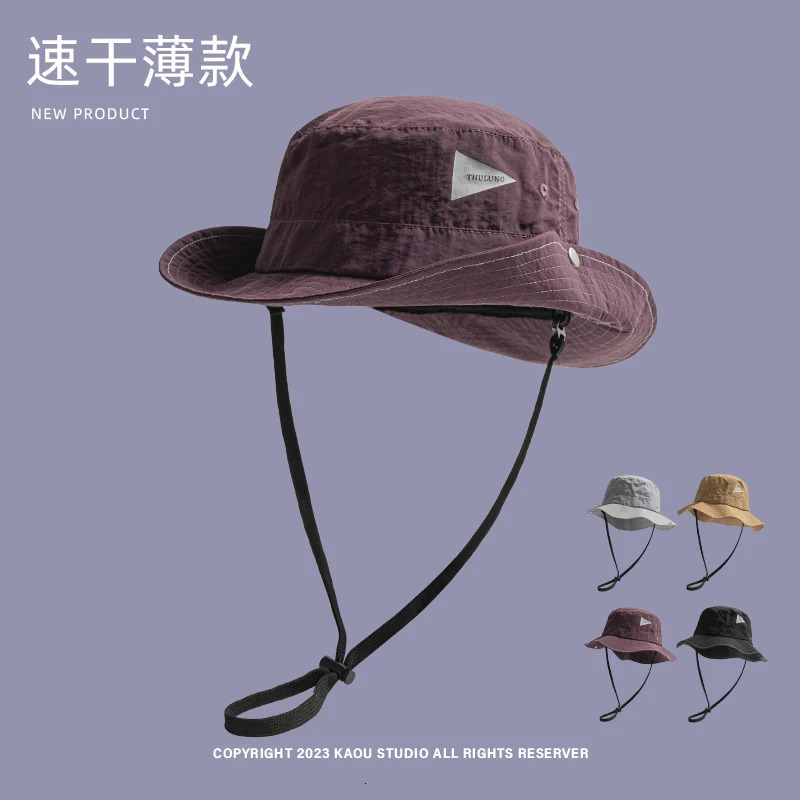 Summer Outdoor Sunscreen Quick-drying Mens Caps Lightweight Breathable UV Protection Hiking Strap Bucket Hats for Women 250724