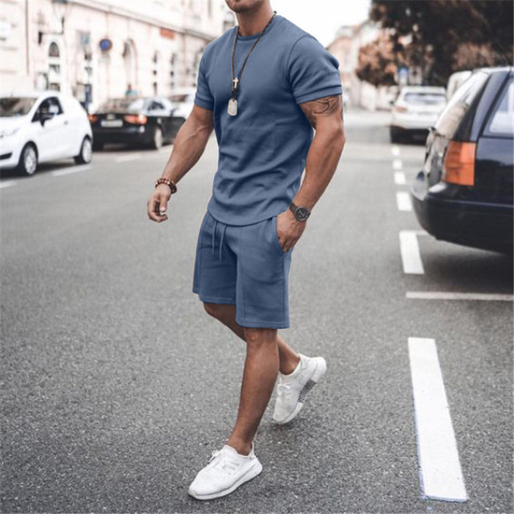 vintage Mens Summer Set 2pc Casual Sportswear Simple Series Short Sleeve Shirt And Shorts Two Piece Sets For Male Ropa Hombre