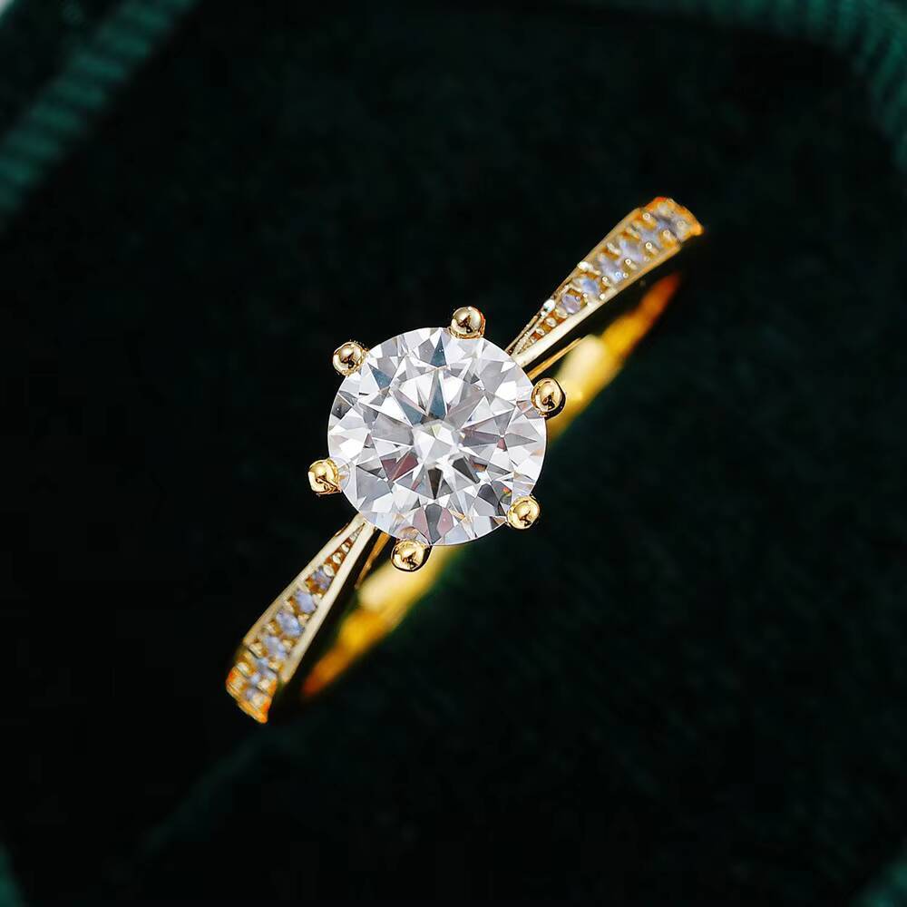 925 Sterling Silver Fine Rings Custom Zircon 18K Gold Plated Classic Moissanite Wedding Rings for Women