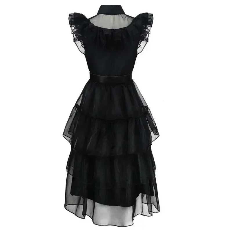 Addams Dress Up Costume for Girls Birthday Halloween Cosplay Par Dress with Wig Belts For Kids 2-12 Years Z250725