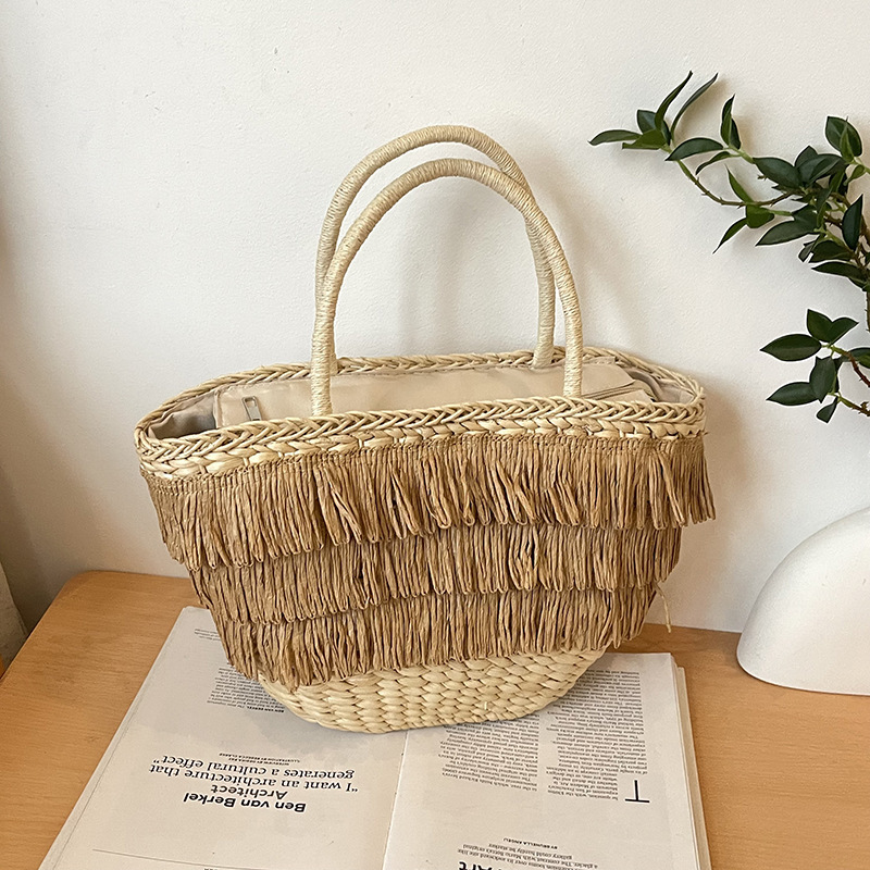 Luxury Brand Designer Bag Tassel Tote Woven Bag Ins Beach Trendy Handbag Women's Bags Vacation Handheld Straw Woven Bag
